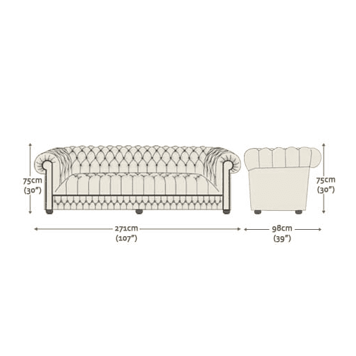 Belgravia 4 Seater Sofa Amalfi Storm Chrome Studs 