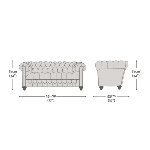 Clarendon 3 Seater Sofa Concrete Millstone Antique Studs 